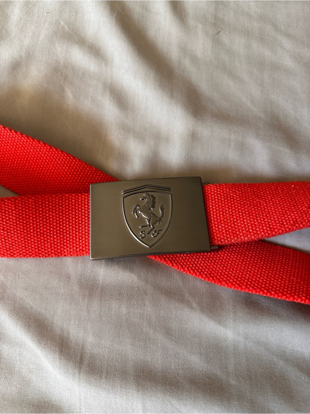 Ferrari Red Woven Belt with Shield Buckle
